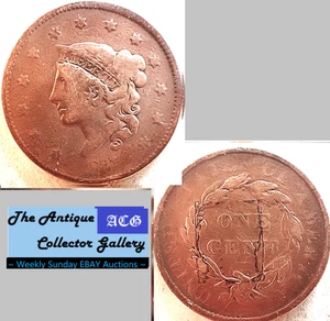 Centavo grande cabeza libertad corona EE. UU. 1827🪙 Matron centavo de cobre temprano🪙 - Imagen 1 de 7