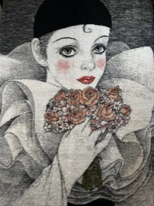 Vintage Mira Fujita BIEDERLACK Decke Harlekin Clown/Blumen Made in USA - Bild 1 von 12