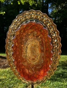 Orange & Peach Oval Floral Glass Garden Flower Repurposed Suncatcher Yard Art - Picture 1 of 7
