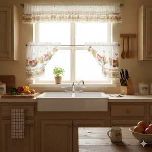 Vintage Mushroom Kitchen Cafe Curtains and Valance - Picture 1 of 9