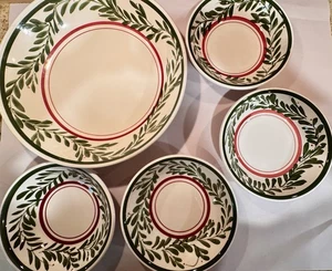 Set Of 5 Patrizi Green & Red Olive Leaf Bowls - 1 Serving, 4 Pasta Bowls Italy - Picture 1 of 11
