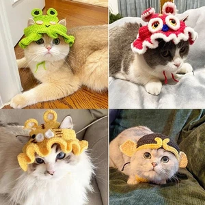 Haustier Mütze handgefertigt Katze Mütze elastisch gewebt Mütze Welpe Kätzchen gestrickt U Kopfbedeckung C9B4 - Bild 1 von 21