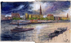 Andreas Noßmann Original - "Hamburg-Blick auf Oldenburgisch-Portugisische ..." - Picture 1 of 4