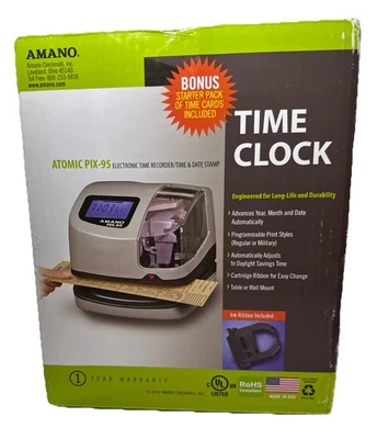 Reloj de Tiempo Electrónico Amano PIX-95, Atómico, Hora/Fecha, Cinta de Tinta, Nuevo OB Probado Foto 1 de 4