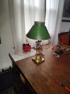 Charming Vintage Brass Lamp 2 Point Articulation Metal Green Shade Neat Works - Picture 1 of 24