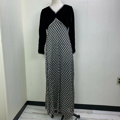 Vintage 70s Bernie Bee Black Velvet and Silver Metallic Fabric Dress Size 12 Got - Image 1 of 4