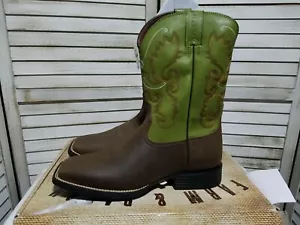 Justin Herren Stiefel Größe 11 EE Braun Grün Farm Ranch Western Eckige Zehe JB1117 - Bild 1 von 18