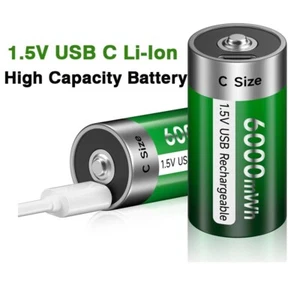 Size 1.5V C Cell Batteries Li-ion Battery Small Rechargeable Lithium Battery USB - Picture 1 of 16