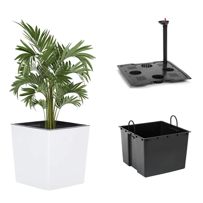 Blumenkübel  XL mit Bewässerungssystem Hochglanz Einsatz Weiß 29x29x31 cm - Bild 1 von 4