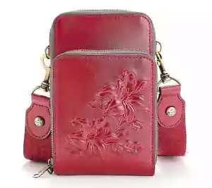 Patricia Nash Leder Shelby Handy Umhängetasche mit Gitarrengurt Rubinrot BRANDNEU! - Bild 1 von 8