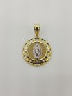 10KT Gold Virgin  Mary 2Tone pendant  6mm Bail 100% genuine  Gold, New 4.1 grm