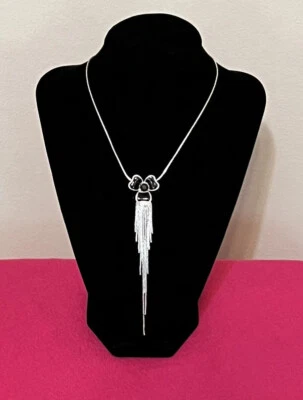 Black Enamel & Rhinestone Pilgrim Flower Fringe Necklace/Dainty/Designer/Danish - Image 1 of 3