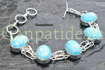 Larimar Gemstone Fashion Bracelet 925 Sterling Silver Plated Jewelry - Image 1 of 3