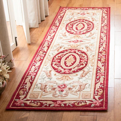 Safavieh Hand Hooked BURGUNDY / IVORY Easy Care Runner 2'-6" x 10' - Image 1 of 3