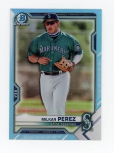 2021 Bowman Draft Milkar Perez Sky Blue Refractor Seattle Mariners #BDC-117 - Bild 1 von 2