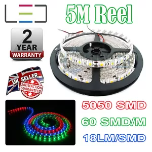 5M 24v RGB TIRA LED LUZ 5050 300SMD 18LM/SMD 60SMD/m BRILLANTE IP65 IMPERMEABLE - Imagen 1 de 11