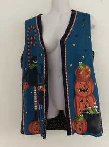 Daisy Kingdom Halloween Vest Women's Ghouls Night Out Pumpkins Cat Witch Size S - Picture 1 of 8