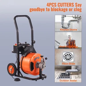Drain Cleaner Machine Electric Drain Auger 75 FT x 1/2 In Auto Feed - Picture 1 of 9