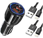 Car Charger 3.1A Dual 2 Port Fast Charger Adapter Plus 2 USB Cables for iPhone