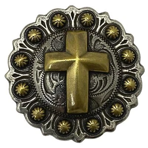 4 Pack Two Toned Christian Cross Berry Gold Screw Back Concho - 1 3/4" - Picture 1 of 4