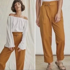 Pantalone donna ELIZABETH AND JAMES taglia 8 marrone senape vita alta plissettato polsini - Foto 1 di 11