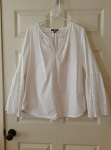 Banana Republic weiße Langarmbluse/Spitzenärmel/Large Tall - Bild 1 von 5