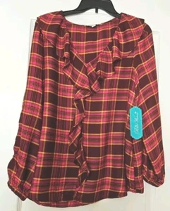 Pioneer Woman Multicolor Plaid Shirt Front Ruffle Size Small 4-6 NWT - Picture 1 of 10