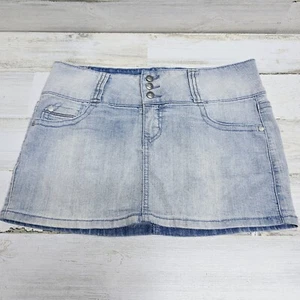 LEI Juniors Size 9 Ashley Trouble Mini Midi 32" Waist Blue Denim Jean Skirt - Picture 1 of 10
