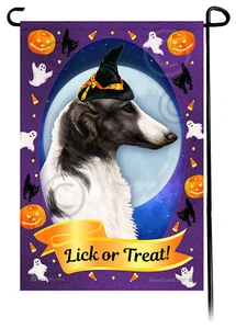 Halloween Garden Flag - Black and White Borzoi - Picture 1 of 1