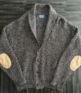 Vintage 80’s Pendleton Cable Knit Shawl Sweater 100% Wool Elbow Pads USA Mens XL - Picture 1 of 15