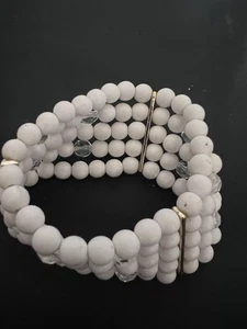 Vintage White Beaded Stretch Bracelet Clear Crystal Accents Multi-Strand - Picture 1 of 2