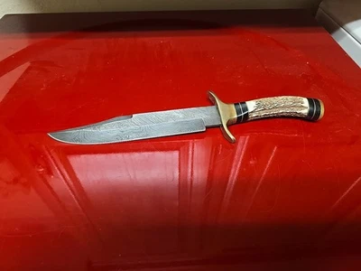 VINTAGE Damascus 1033 Iron Madien Stag BOWIE KNIFE With Case - Image 1 of 4