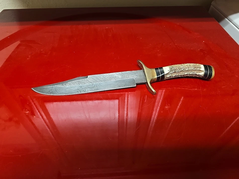 VINTAGE Damascus 1033 Iron Madien Stag BOWIE KNIFE With Case - Image 1 of 4