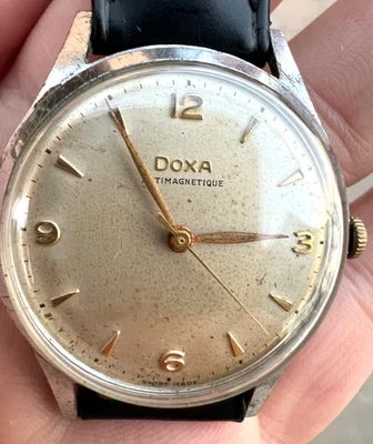 Vintage Doxa oversize wristwatch 37mm 1960's mechanical tropical patina Works - Image 1 of 4