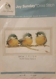 Joy Sunday Kit punto croce tre uccellini blu bambino 32x18 cm nuovo - Foto 1 di 2