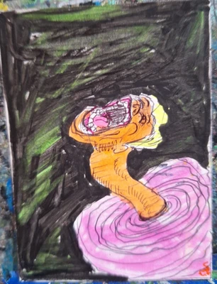 Wormy Hole Man medios mixtos ATC ROBLE ORIGINAL 3,5 x 2,5 pulgadas Foto 1 de 3