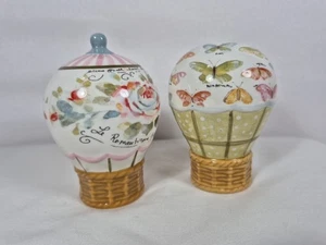 Ceramic Floral and Butterfly Hot Air Balloon Salt Pepper Shakers Nice SET - Picture 1 of 10