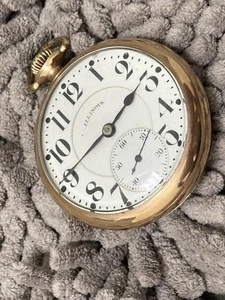 ART DECO pocket watch ILLINOIS 19 jewels adjusted 1925 cal 706 16s open face - Bild 1 von 9