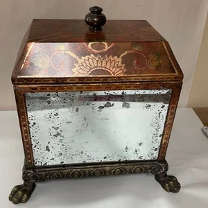 Large Vintage Florentine Ornate Metal Box w/Lid  Bevel Glass Sides Claw Feet Dec - Picture 1 of 7