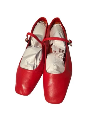 Zara Red Soft Leather ballet flats with Silver buckle EU 40/ US 9 - Image 1 of 4