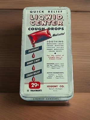 Vintage IODENT CO Quick Relief Liquid Center Cough Drops Medicated Tin .29 PROP - Image 1 of 4