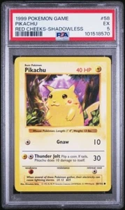Pokemon Pikachu 1999 Base Set Shadowless Red Cheeks #58 PSA 5 Excelente - Imagen 1 de 2