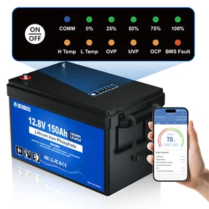 12V 150Ah LiFePO4 Battery Bluetooth with SOC Status Indicators Trolling Motors - Picture 1 of 8