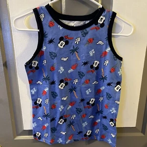 Disney Spotted Zebra Cotton M (8) Sleeveless T-shirt Blue with Mickey Mouse New - Picture 1 of 5