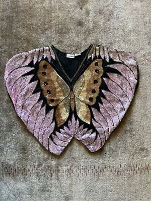 Blusa Top Mariposa Vintage Sho Max Seda Manga Corta Lentejuelas Cuentas M/L? Foto 1 de 4