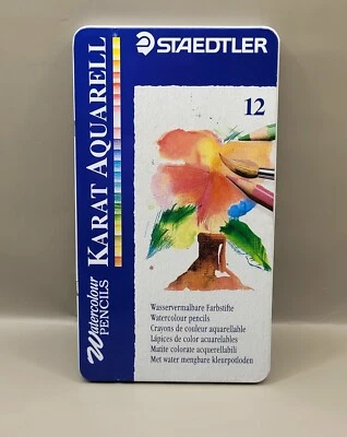 Staedtler 12 Watercolor Pencils Karat Aquarell In Tin - Hardly Used - Image 1 of 4