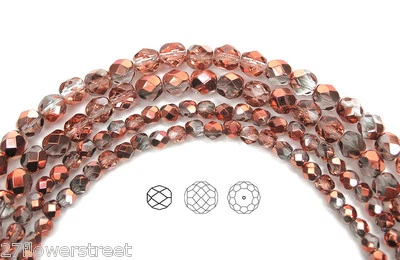 Czech Fire Polished Round Faceted Glass Beads in Crystal SunSet Metallic, 16"str - Image 1 of 4