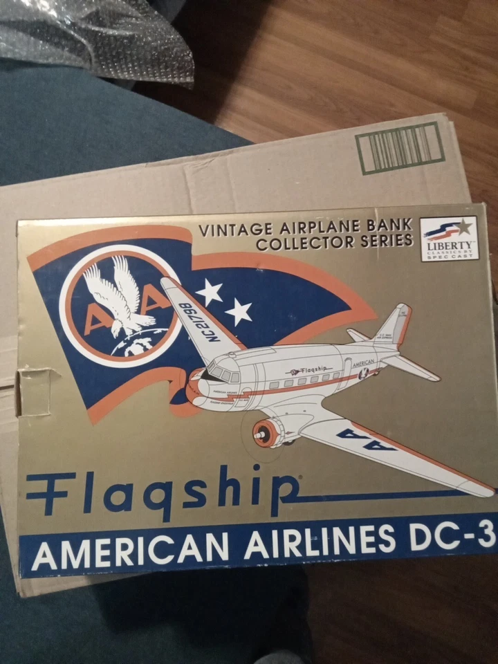 American Airlines Flagship Douglas DC-3 Vintage Die-Cast Airplane Coin Bank NIB - Image 1 of 1