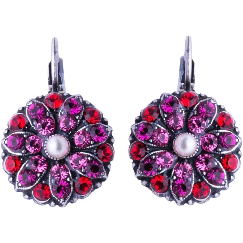 Mariana Roxanne Silver Earrings Red & Pink Crystal Mix Floral Pave 1166 NWT - Image 1 of 1