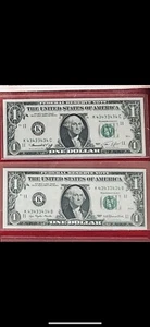 Super Radar Binary Bills 1974 & 1977 Same Serial Number Same Federal Bank RARE - Picture 1 of 1